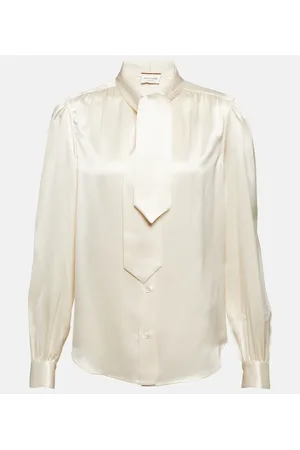 Saint Laurent Blusa de satén de seda con lazada