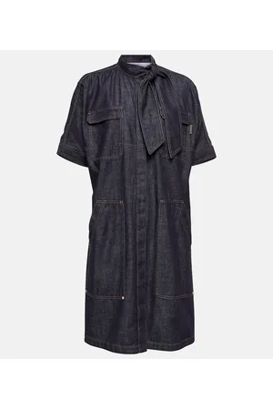 Brunello Cucinelli Vestido denim anudado al cuello