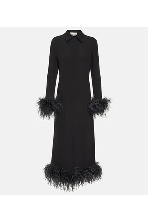 VALENTINO Vestido midi de Cady Couture con plumas
