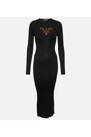 Prada Vestido midi en punto acanalado de seda