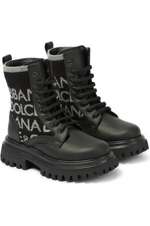 Dolce & Gabbana Botas de combate de piel con logo