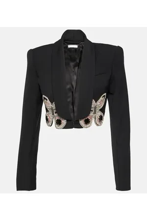 AREA Blazer cropped de lana con cristales