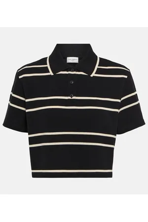 Saint Laurent Polo cropped de piqué a rayas