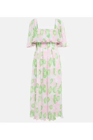Ganni Vestido midi de georgette floral plisado