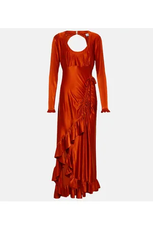 Paco rabanne Vestido largo de satén con volantes