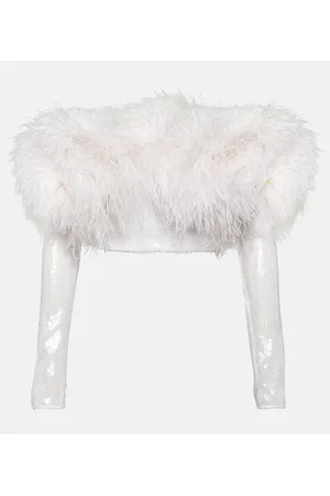 DAVID KOMA Crop top con lentejuelas y plumas
