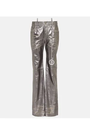 The Attico Pantalones rectos de piel metalizada