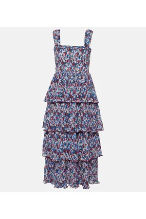 Ganni Vestido midi de georgette floral plisado
