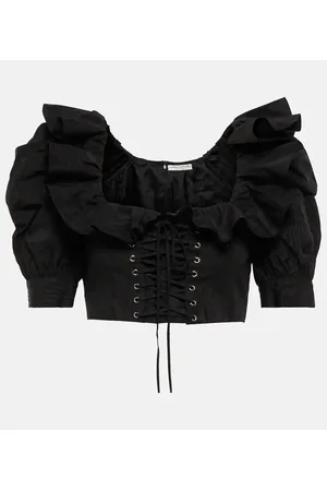 Alessandra Rich Top cropped de encaje con volantes