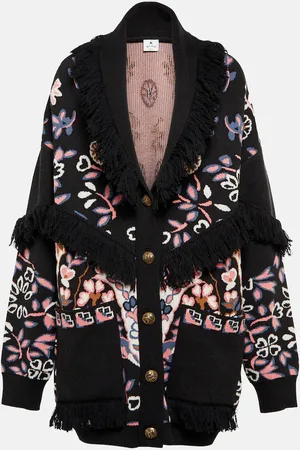 Etro Cárdigan de lana floral con flecos