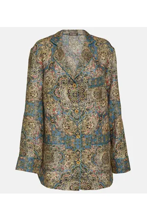 Loro Piana Camisa de pijama de lino estampada