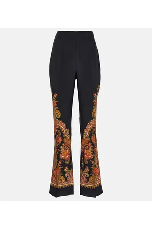 Etro Pantalones de seda de tiro alto