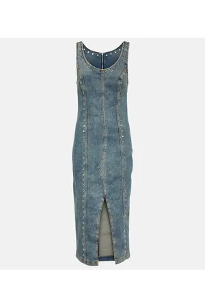 BLUMARINE Vestido midi en denim adornado