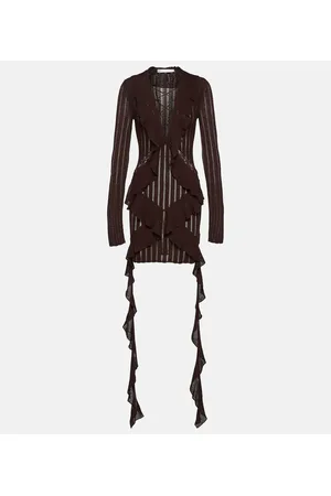 DION LEE Vestido corto de pointelle con volantes