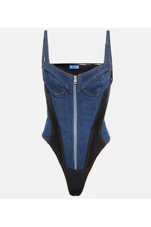 MUGLER Body en denim con paneles