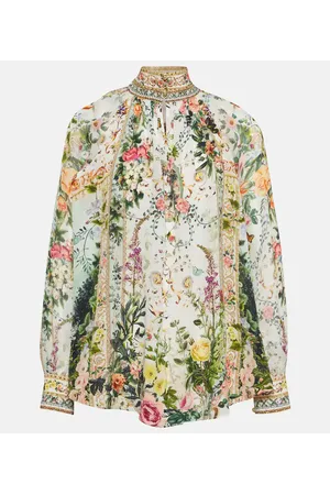 Camilla Blusa floral de crepé de seda