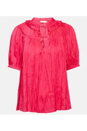 ULLA JOHNSON Top Eleni de satén plisado