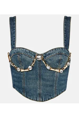 AREA Bustier Claw de denim adornado