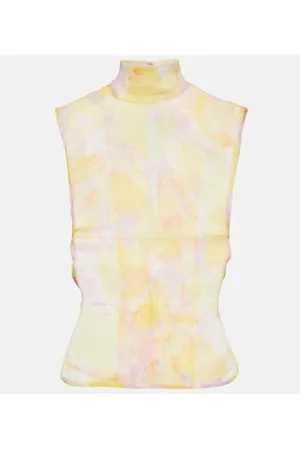 DRIES VAN NOTEN Top de satén con cuello mock estampado