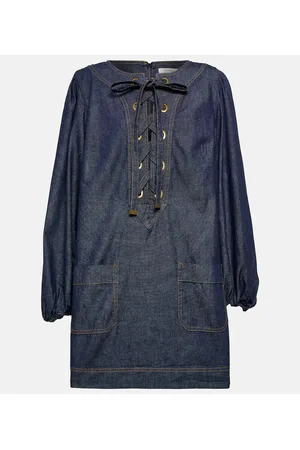 ZIMMERMANN Vestido corto Devi en denim con cordones