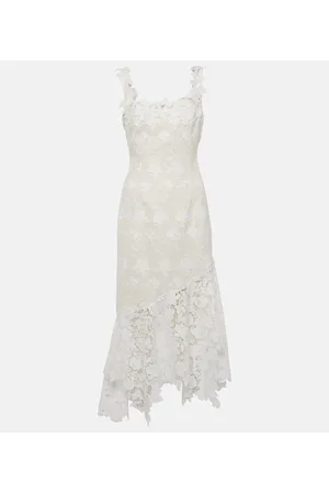 Oscar de la Renta Vestido midi floral de tweed con encaje