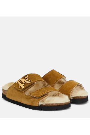Palm Angels Slippers de ante con forro de borrego