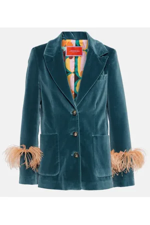 La DoubleJ Blazer de terciopelo de algodón con plumas