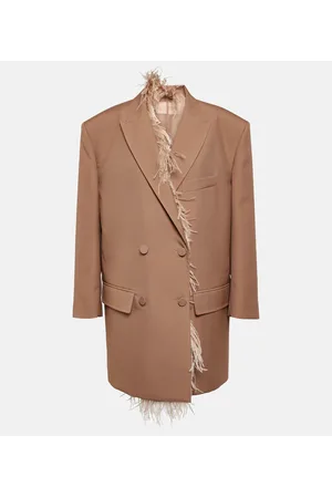 VALENTINO Blazer cruzado con ribete de plumas