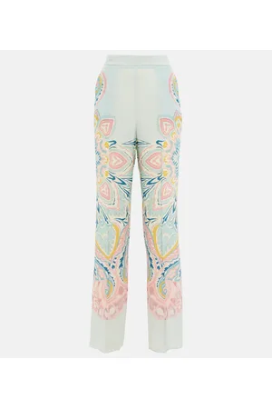 Etro Pantalones de seda de tiro alto