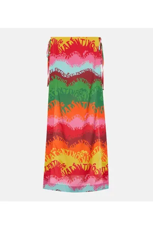 VALENTINO Falda midi de seda y algodón