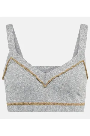 Paco rabanne Crop top de punto metalizado
