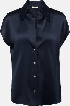 Vince Blusa de satén de seda fruncida