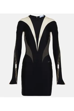 MUGLER Vestido corto con paneles de tul
