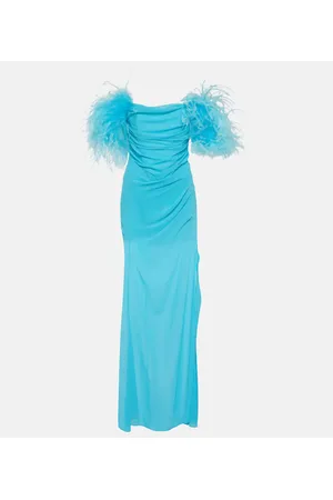 GIUSEPPE DI MORABITO Vestido largo en georgette con plumas