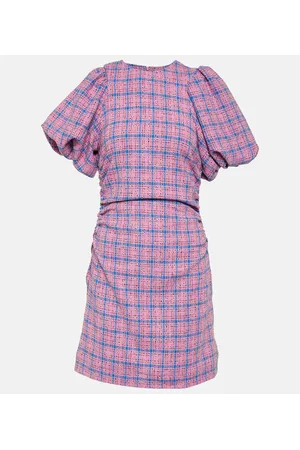 Ganni Vestido corto de algodón a cuadros