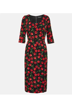 Dolce & Gabbana Vestido en mezcla de seda con cerezas