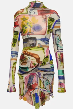 OFF-WHITE Vestido corto de tul con cuello alto