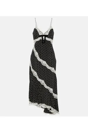 Alessandra Rich Vestido midi de seda con encaje y lunares