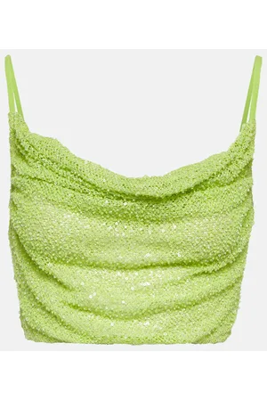 Self-Portrait Crop top de cuello holgado adornado