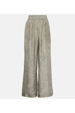 Brunello Cucinelli Pantalones anchos de seda floral