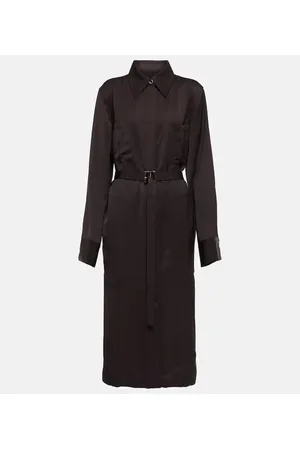 Jil Sander Vestido midi de satén con cinturón