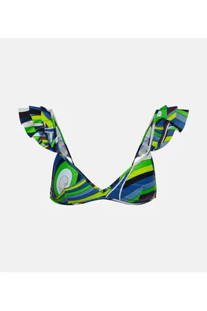 Puccini Top de bikini fruncido estampado