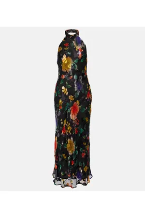 RIXO London Vestido midi con cuello halter floral