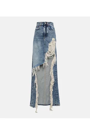 Vetements Falda larga en denim desgastado