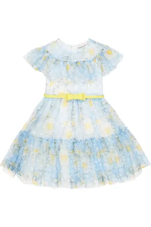 MONNALISA Vestido de tul floral con cinturón