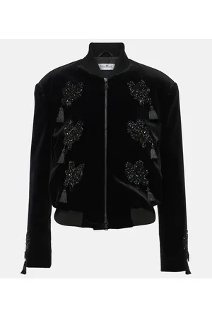 Max Mara Bomber Musette de terciopelo bordada