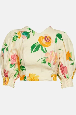 ALÉMAIS Alémais Crop top de lino floral