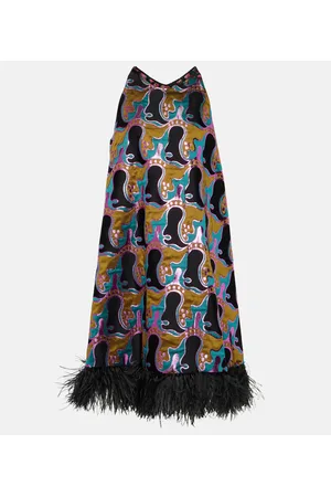 La DoubleJ Vestido corto La Fenice con plumas