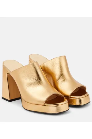 Souliers Martinez Mules Alba 90 de piel con plataforma