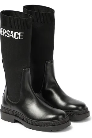 VERSACE Botines de piel con logo en jacquard